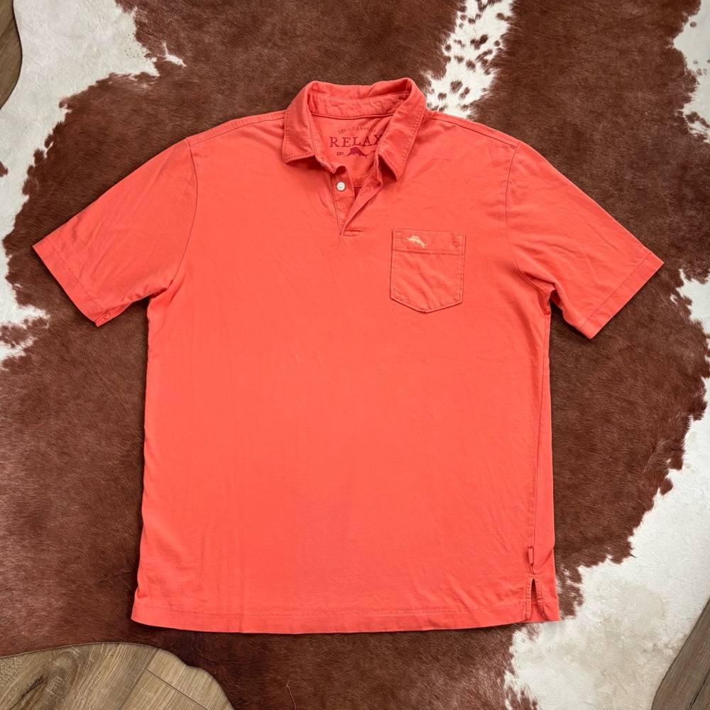 Tommy Bahama men’s S pocket polo Pima cotton orange coral melon color